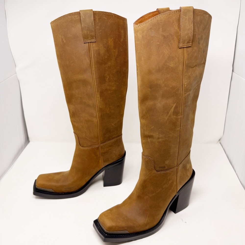 Jeffery Campbell East Austin Cowboy Leather Tall Heeled Square Toe Boots 10 - Picture 8 of 12